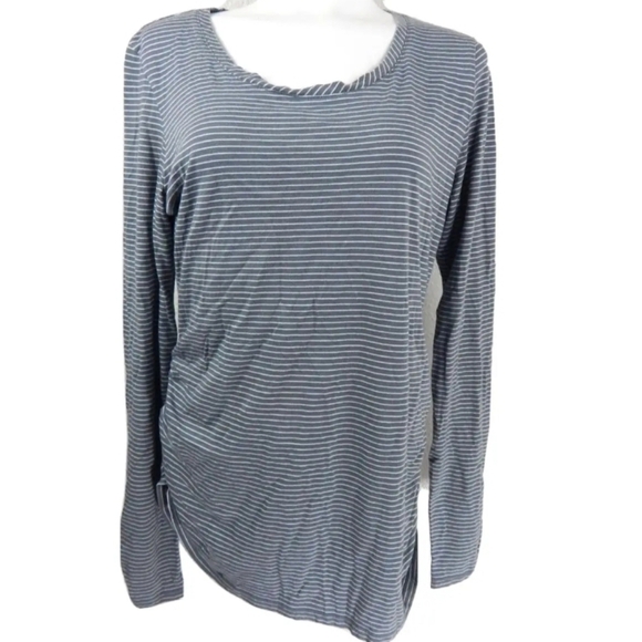 Garnet Hill Ruched Stripe Long Sleeve Tee - Picture 1 of 3